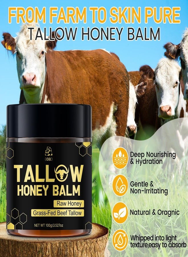 AOAO Tallow Honey Balm for Face & Body, Moisturizer with Organic Grass-Fed Beef Tallow & Raw Wild Honey, Not Diluted, Natural Hydration, Soothes & Nourishes Dry, Sensitive, Cracked Skin, 3.527oz - Image 2